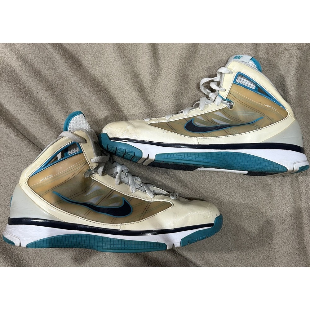 Nike Hyperize Mens Size 12 Basketball Shoes Cream Teal Flywire 367173-151 2009